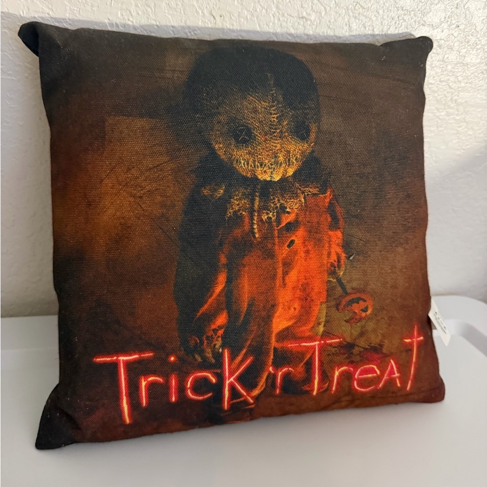 Spirit Trick or Treat Halloween Pillow in Black and Orange